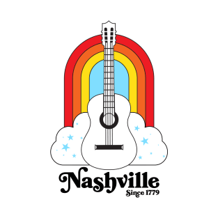 Nashville Rainbow Guitar & Stars Graphic T-Shirt