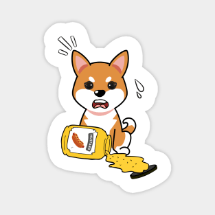 Funny orange dog spills a jar of mustard Magnet