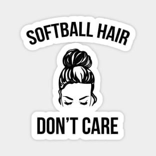 Softball Hair Don't Care Messy Bun Ball Player Magnet