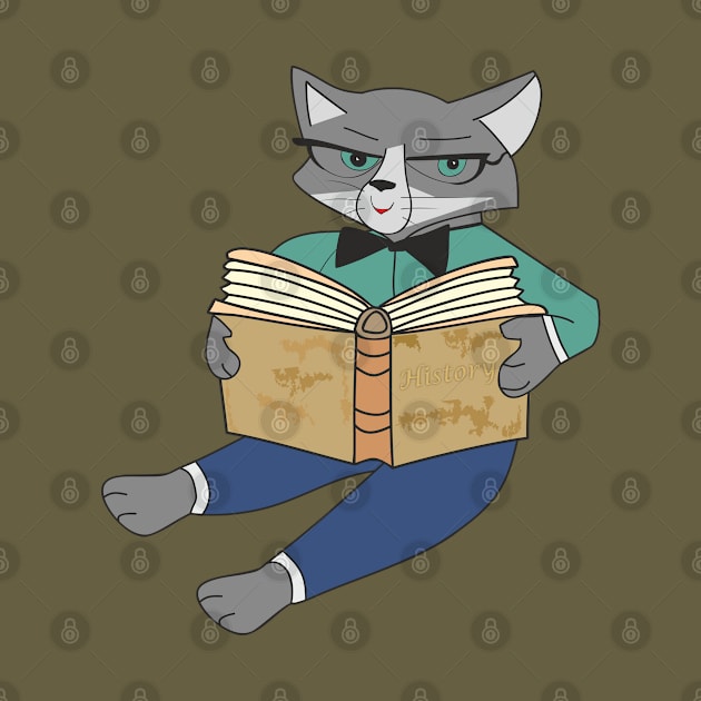 Cat reading a history book by Alekvik