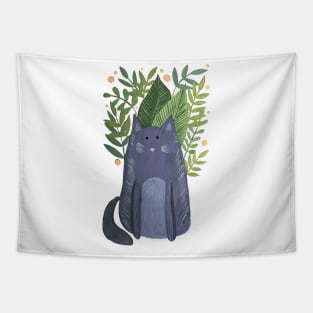 Cat and foliage - grey autumn Tapestry