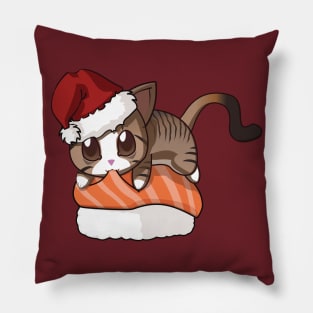 Brown Stripped Cat Salmon Sushi Christmas Pillow