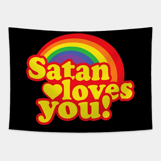 Satan Loves You \\ Retro Rainbow Design Tapestry by KianOlsen Art