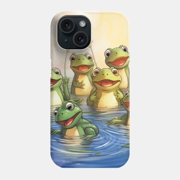 Funny frog sit and song on a lotus leaf in the pond Phone Case by MilkyBerry