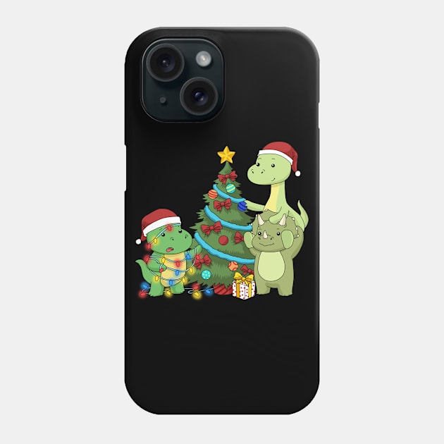 Christmas Dinosaur Shirt Kids Christmas Tree Tshirt Dino Phone Case by PomegranatePower