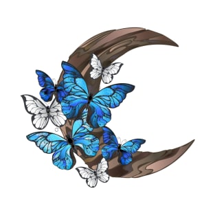 Blue butterflies on wooden crescent T-Shirt