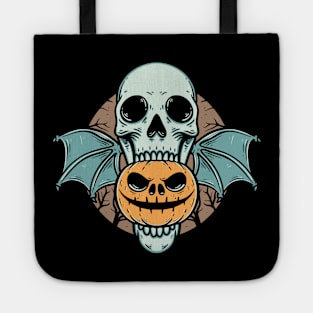 Happy Halloween Skull Bat with Pumpkin Tote