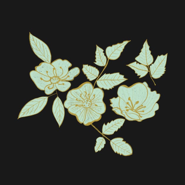 California Wild Rose Mustard and Mint Design by WalkSimplyArt