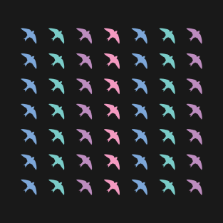 Blue Green Purple Pink Pastel Birds Flying Pattern T-Shirt