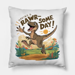 Joyful Dino Delight - Celebrate a RAWR-some Day! Pillow