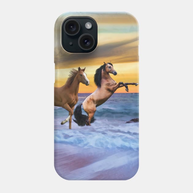 Horses On A Beach At Sunset Phone Case by PhotoArts