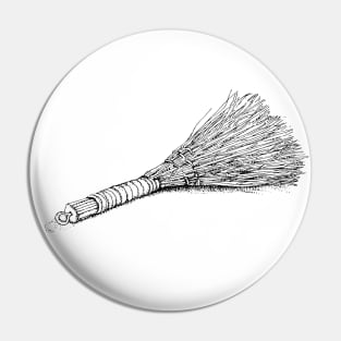 Broom. Black and white linear image. Pin