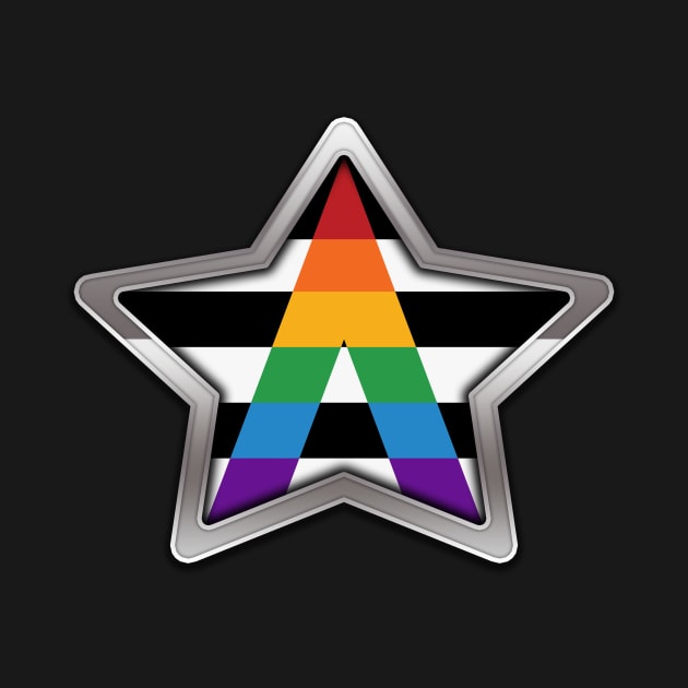 Large LGBT Ally Pride Flag Colored Star with Chrome Frame by LiveLoudGraphics