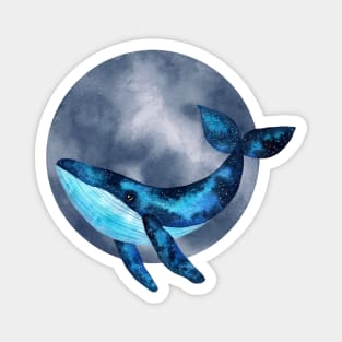 Cute watercolor space blue whale illustration with blue moon bubble Magnet