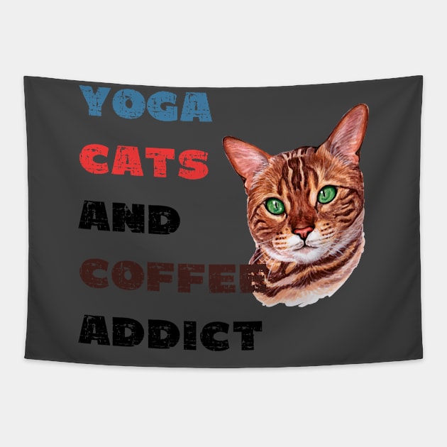 Yoga cats and coffee addict funny quote for yogi Tapestry by Red Yoga