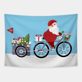 Santa Claus  riding a bike with gifts Tapestry