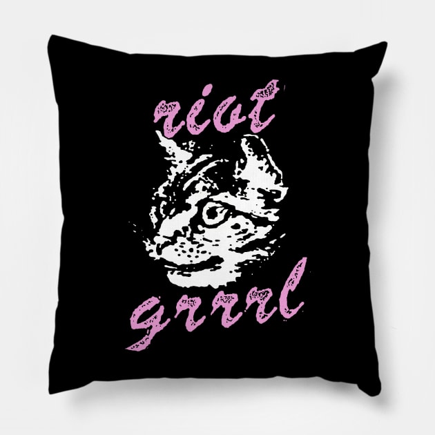 Riot Grrrl t shirt cat Pillow by TeeFection