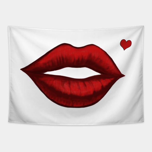 Red Kissing Lips With Heart Shaped Beauty Mark Tapestry by ckandrus