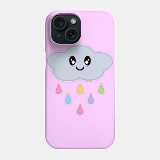 Kawaii Cute Rainbow Raindrop Rain Cloud in Pink Phone Case