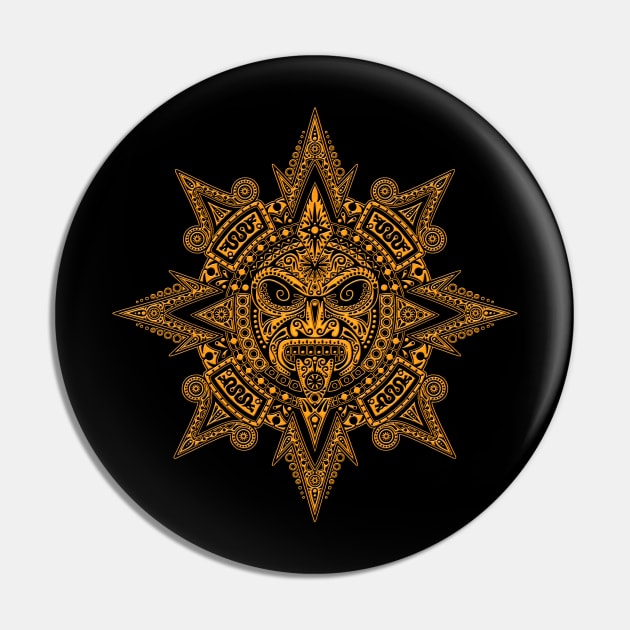 Ancient Yellow and Black Mayan Sun Mask Pin by jeffbartels