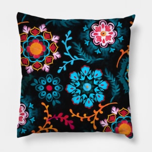 Suzani Inspired Pattern on Black Pillow