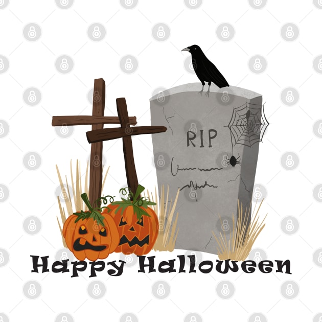 Halloween Tombstone With Black Crow by Dig That Print