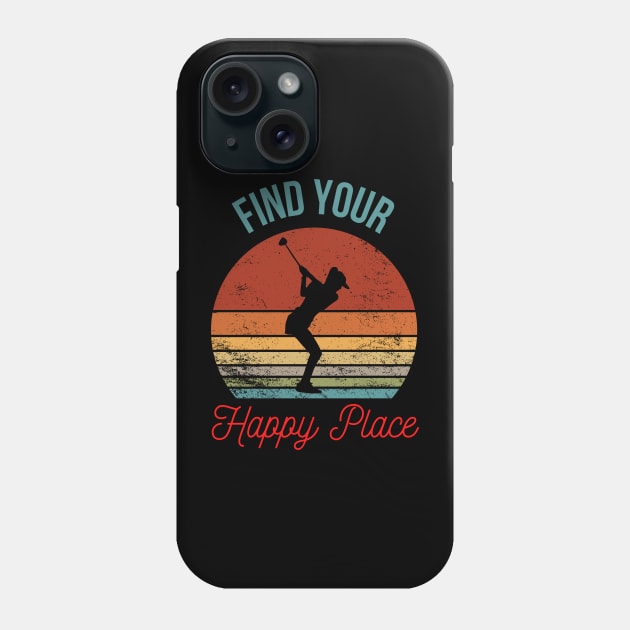 Find Your Happy Place - Female Golfer Silhouette Over a Retro Sunset Phone Case by The Wolf and the Butterfly