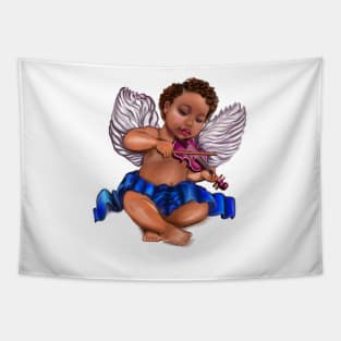 Curly haired Angel playing the violin- blissful Sun kissed curly haired Baby cherub angel classical art Tapestry