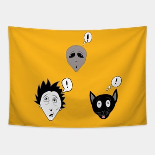 Manga / Anime Surprised Gray Alien, Man and Cat Art Tapestry