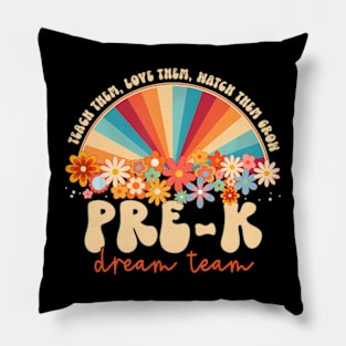 Team Retro Groovy Rainbow Back To School Teacher Pillow