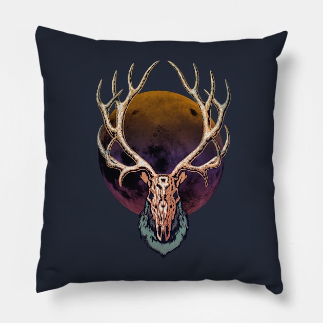 Full Moon Reindeer Skull Pillow by ElzeroStudio