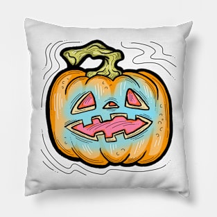 Scary Halloween pumpkin monster face head. Pillow