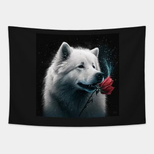 Samoyed With A Red Rose Tapestry