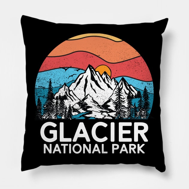 Vintage Glacier National Park Retro 80s Montana Mountain Pillow by mrsmitful01