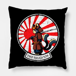 Two Tailed Tom - Samurai Rising Sun Flag - Grunge Style Pillow