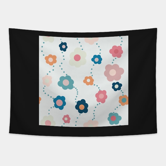 Pink, Blue  and Orange Vintage Daisy Repeat Pattern Tapestry by NattyDesigns