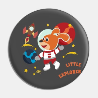 Space dog or astronaut in a space suit with cartoon style. Pin