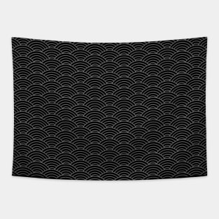 Japanese Seigaiha Grey and Black Pattern Tapestry