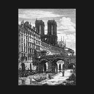 The Petit-Pont in Paris. Vintage Illustration T-Shirt