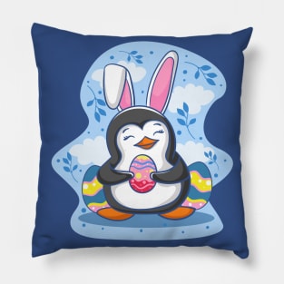 Easter Penguin Holding Egg Cute Bunny Ears Penguin Lover Pillow