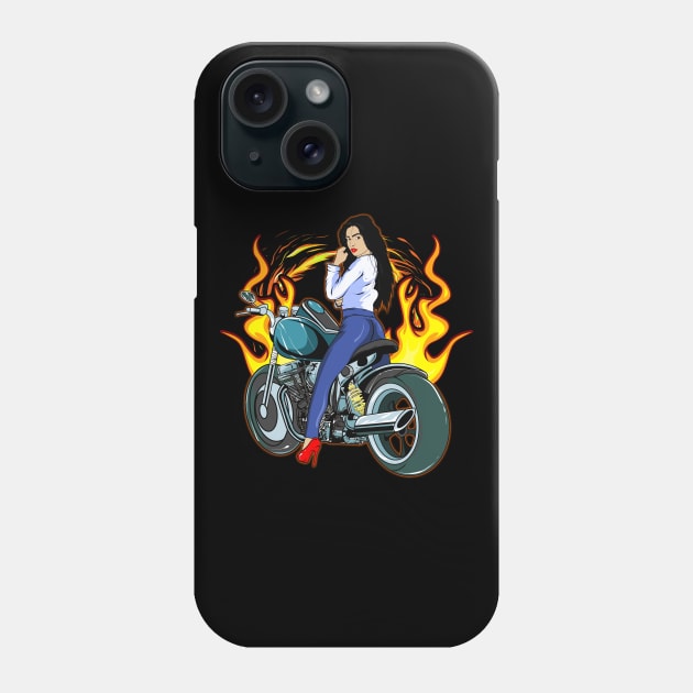 Cool Biker Woman With Flaming Motorcycle Lover Phone Case by SoCoolDesigns