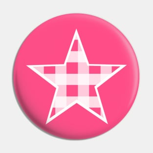 Bright Pink and White Buffalo Plaid Star Pin