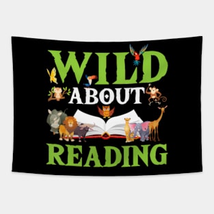 Wild About Reading Animals Books Reader Lover Tapestry