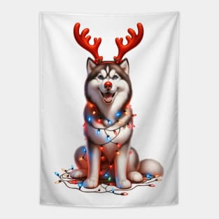 Christmas Red Nose Siberian Husky Dog Tapestry