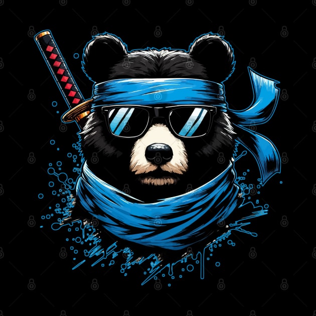 Cool Ninja Bear Japanese Anime Ink Splash Style by TomFrontierArt