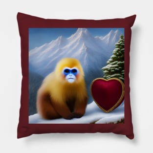 Cute Golden Snub-nosed Monkey with Heart - Valentine's Day gift Pillow