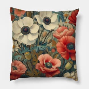 anemone and poppy flower pattern 5 Pillow