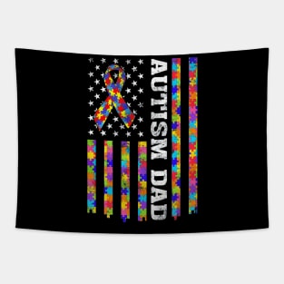 Autism Awareness Proud Autism Dad Vintage US Flag Tapestry