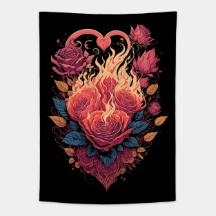 Burning Heart and Roses Tapestry