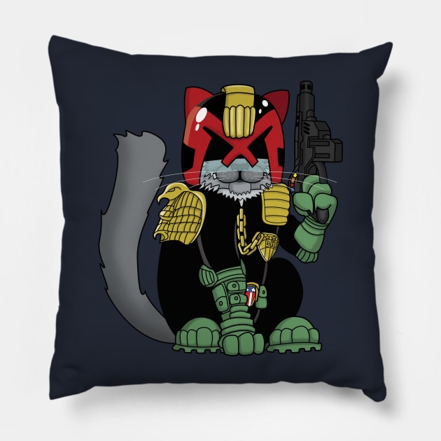 Mort Dredd - Cat Dredd - The PAW is the law! Pillow by TwistedKoala